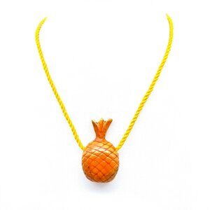 Vintage Yellow Rope Necklace With Ceramic Pineapple Pendant